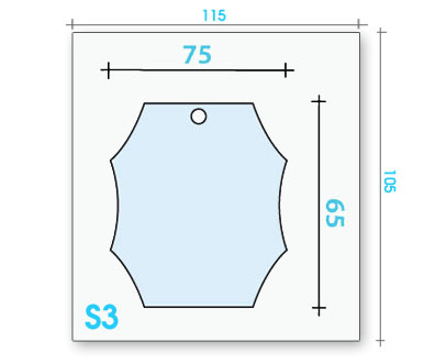 Card badge S3 dimensions and cut-out shape