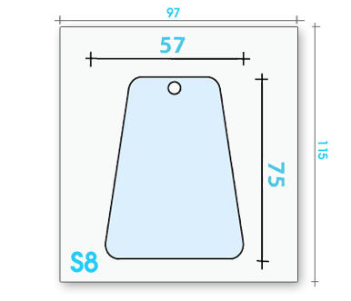 Card badge S8 dimensions and cut-out shape