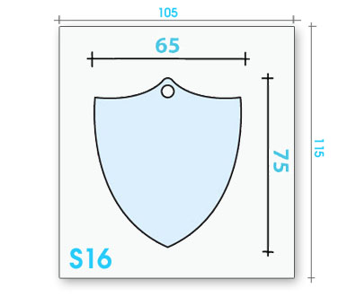Card badge S16 dimensions and cut-out shape