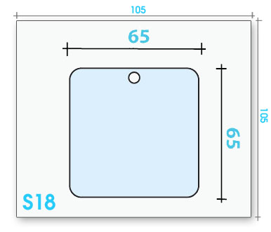 Card badge S18 dimensions and cut-out shape