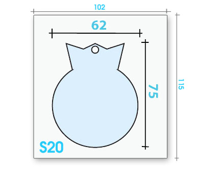 Card badge S20 dimensions and cut-out shape